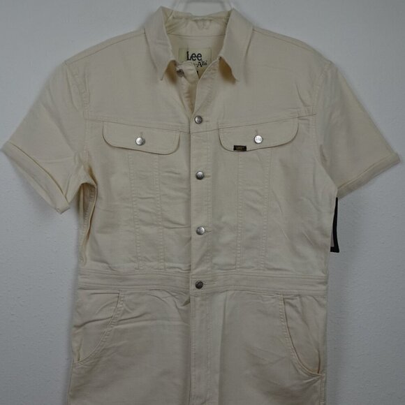 Lee Denim Romper Size L Beige Short Union Alls One Piece Jumpsuit - Picture 3 of 11